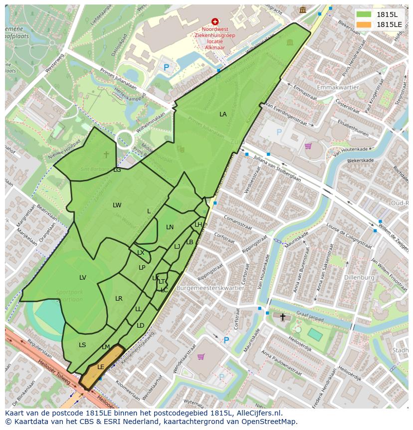 Afbeelding van het postcodegebied 1815 LE op de kaart.
