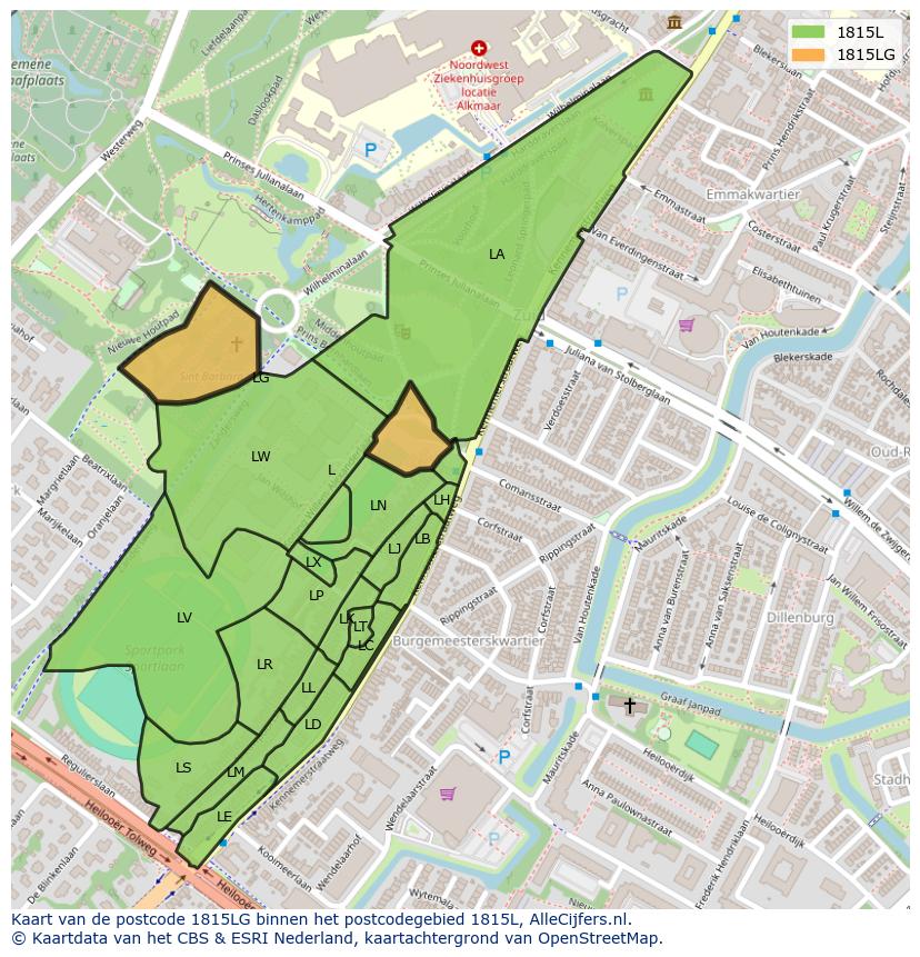 Afbeelding van het postcodegebied 1815 LG op de kaart.