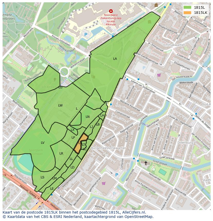 Afbeelding van het postcodegebied 1815 LK op de kaart.