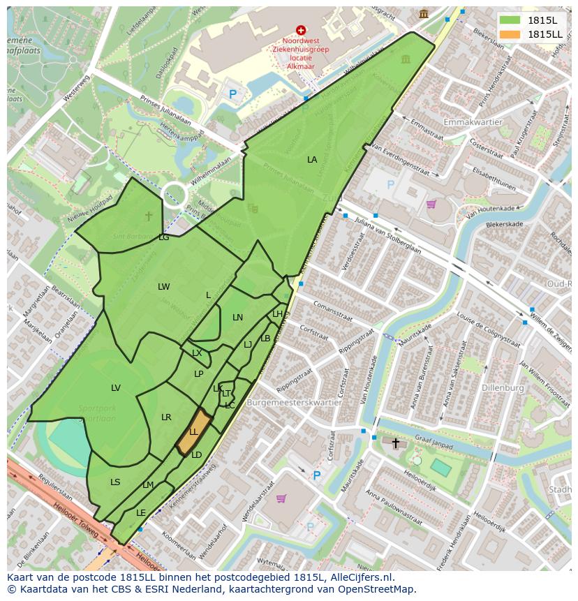 Afbeelding van het postcodegebied 1815 LL op de kaart.