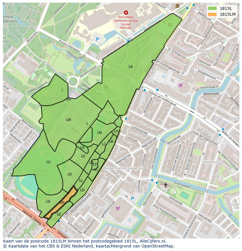 Afbeelding van het postcodegebied 1815 LM op de kaart.