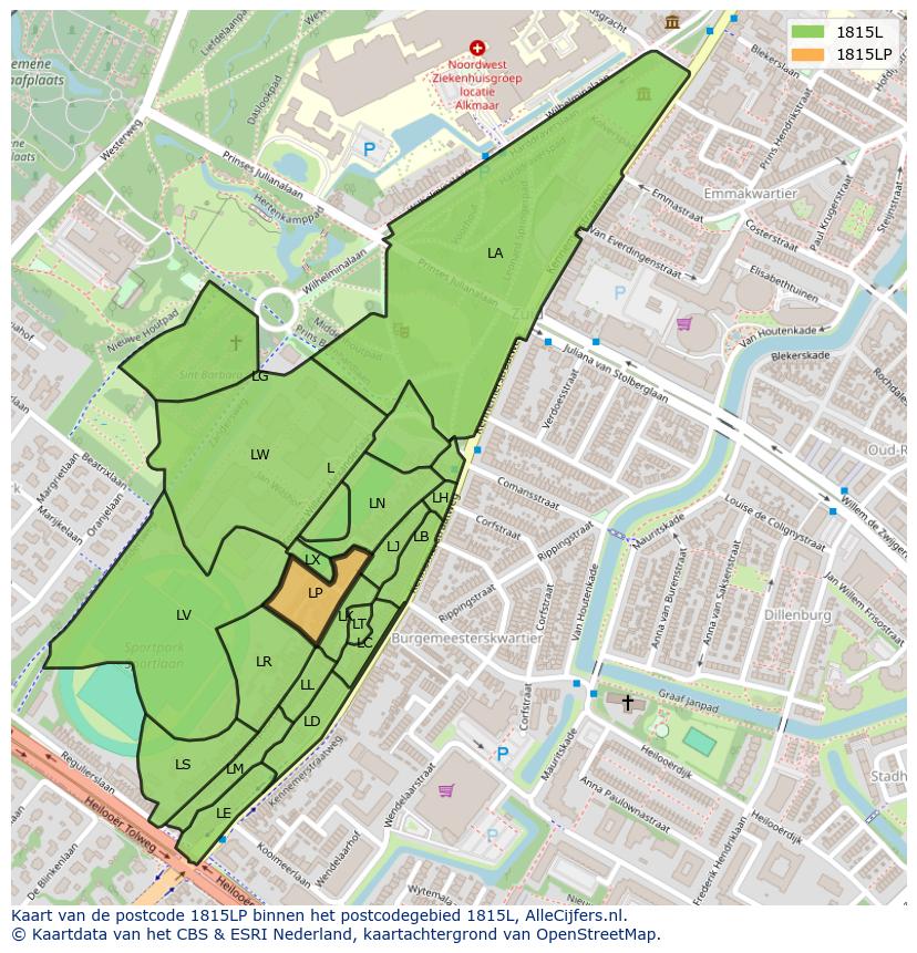 Afbeelding van het postcodegebied 1815 LP op de kaart.