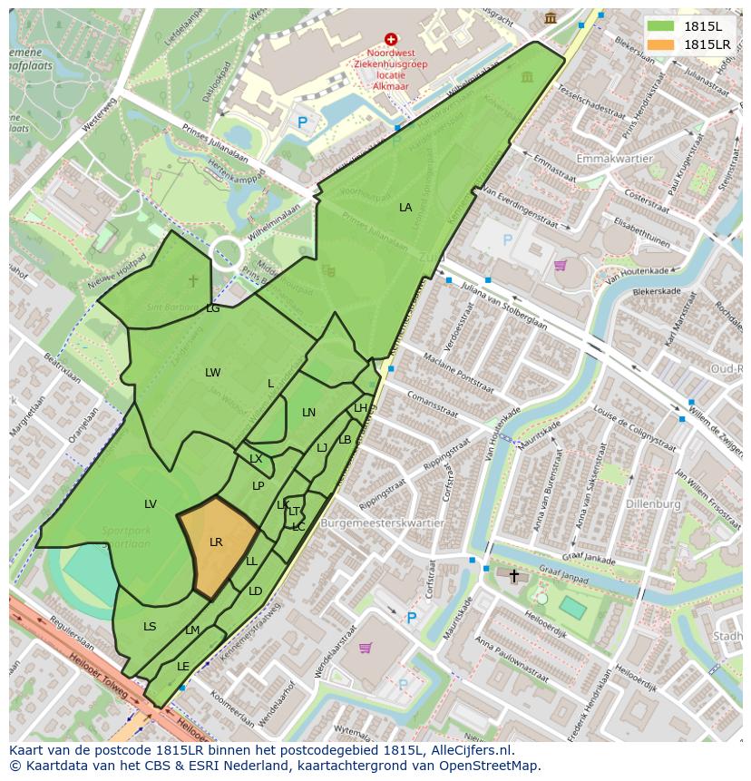 Afbeelding van het postcodegebied 1815 LR op de kaart.