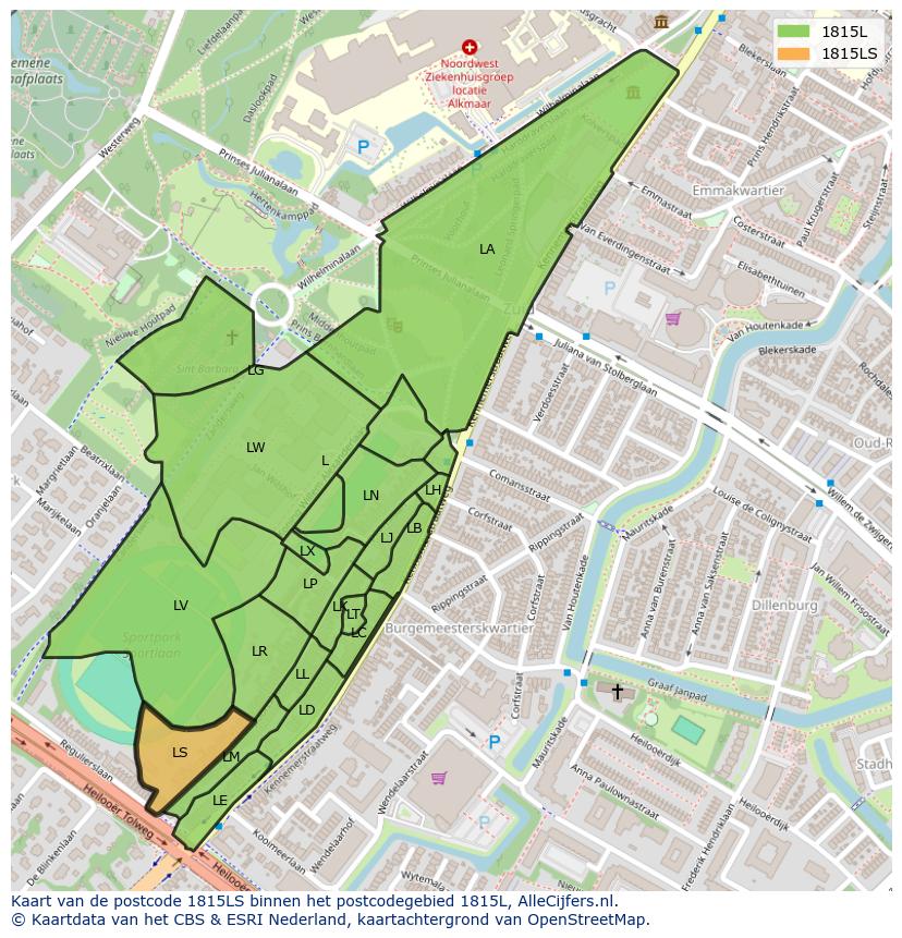 Afbeelding van het postcodegebied 1815 LS op de kaart.