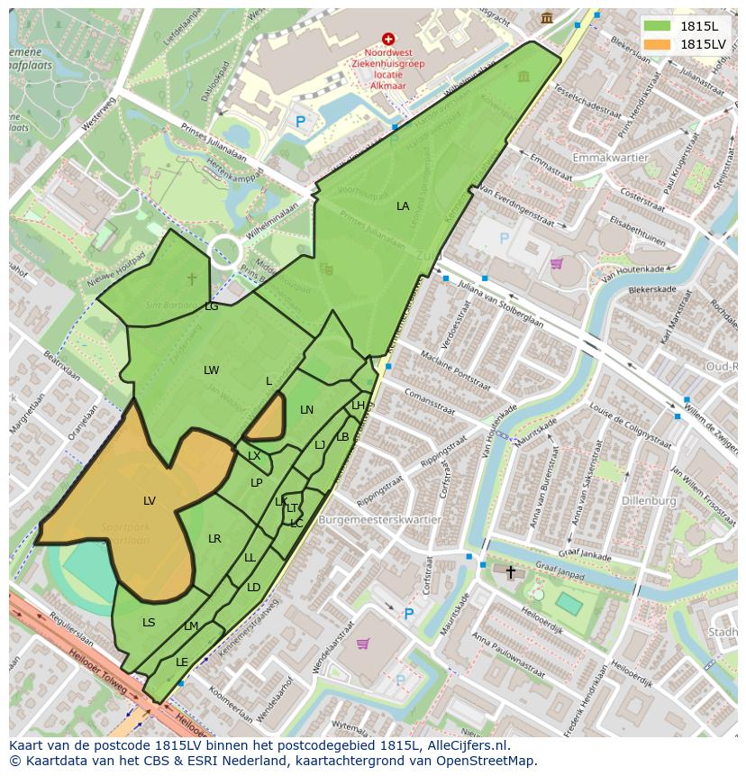 Afbeelding van het postcodegebied 1815 LV op de kaart.