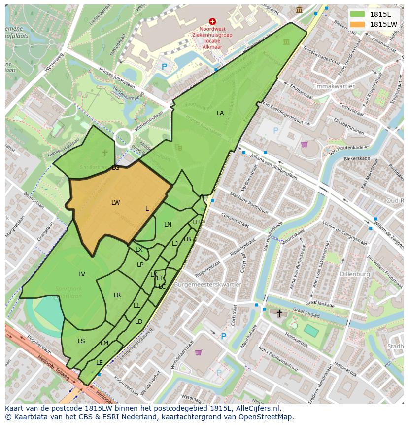 Afbeelding van het postcodegebied 1815 LW op de kaart.
