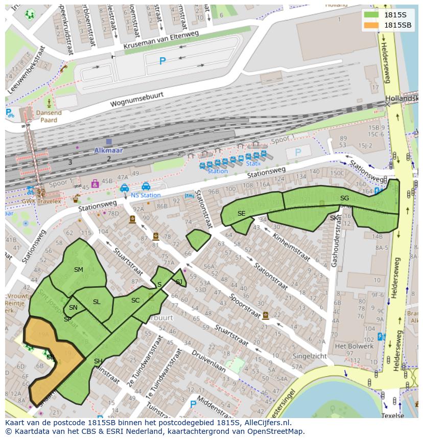 Afbeelding van het postcodegebied 1815 SB op de kaart.