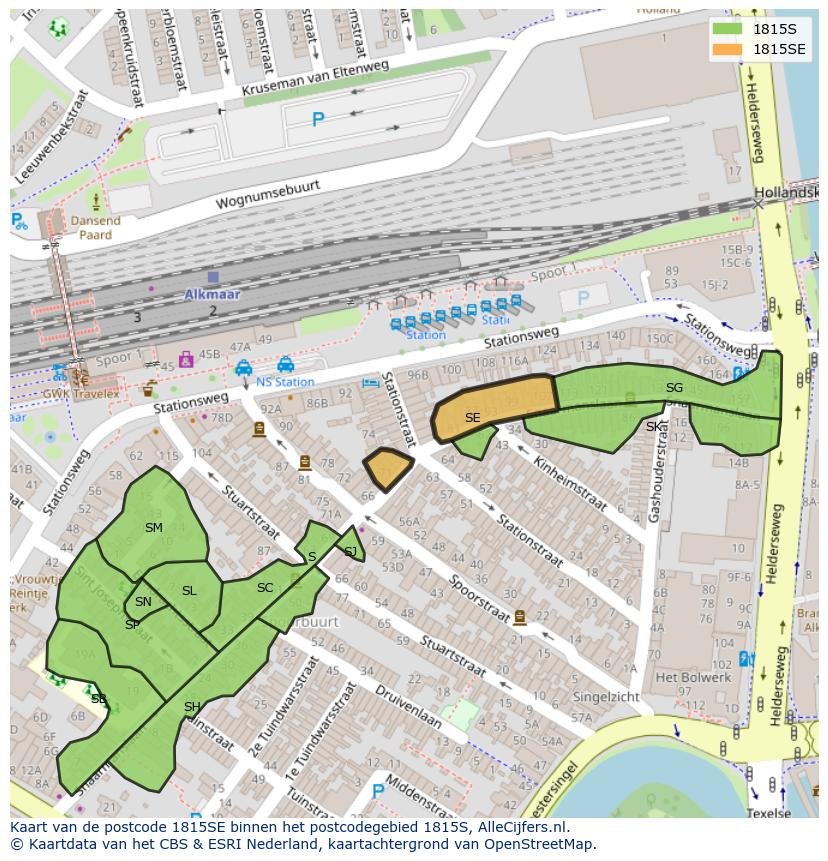 Afbeelding van het postcodegebied 1815 SE op de kaart.