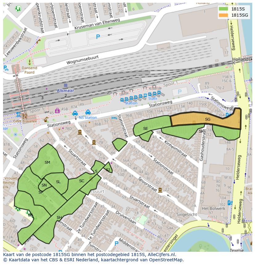 Afbeelding van het postcodegebied 1815 SG op de kaart.