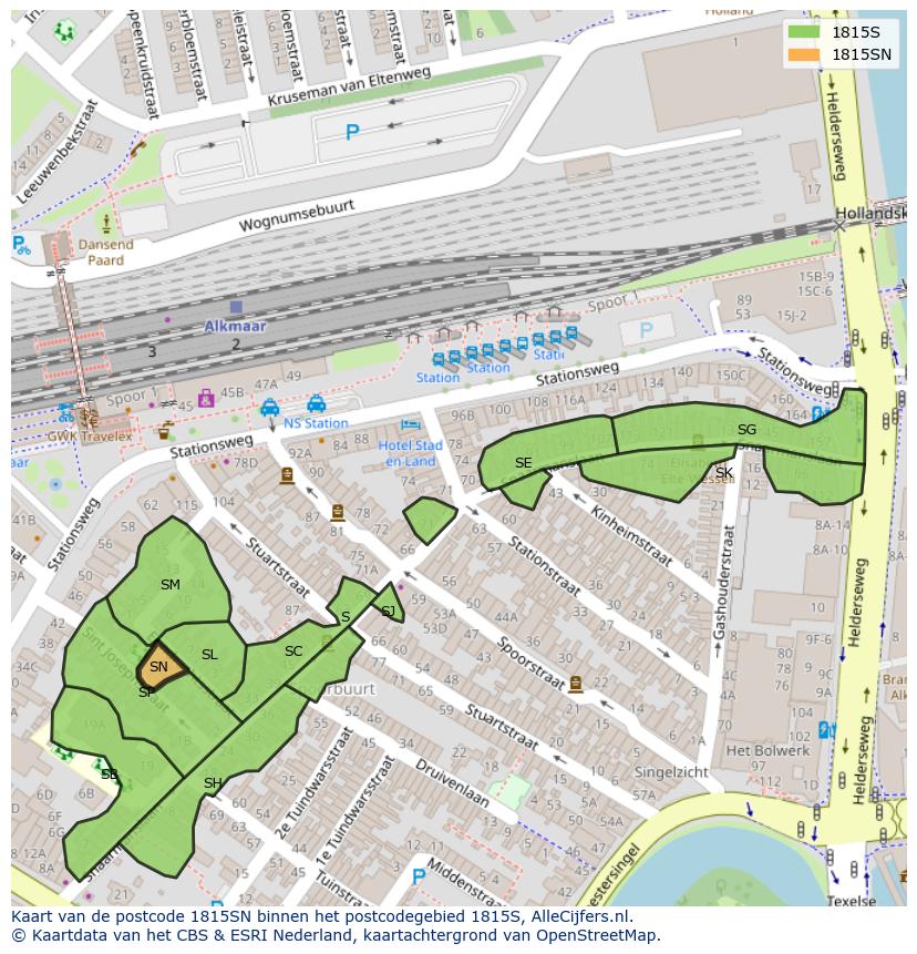 Afbeelding van het postcodegebied 1815 SN op de kaart.