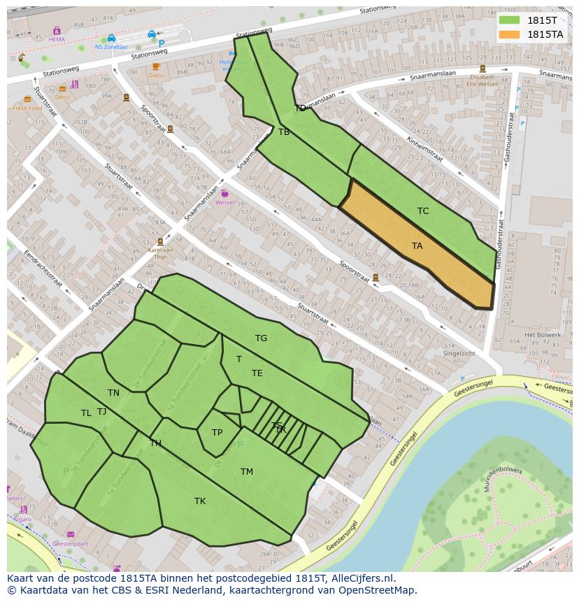 Afbeelding van het postcodegebied 1815 TA op de kaart.