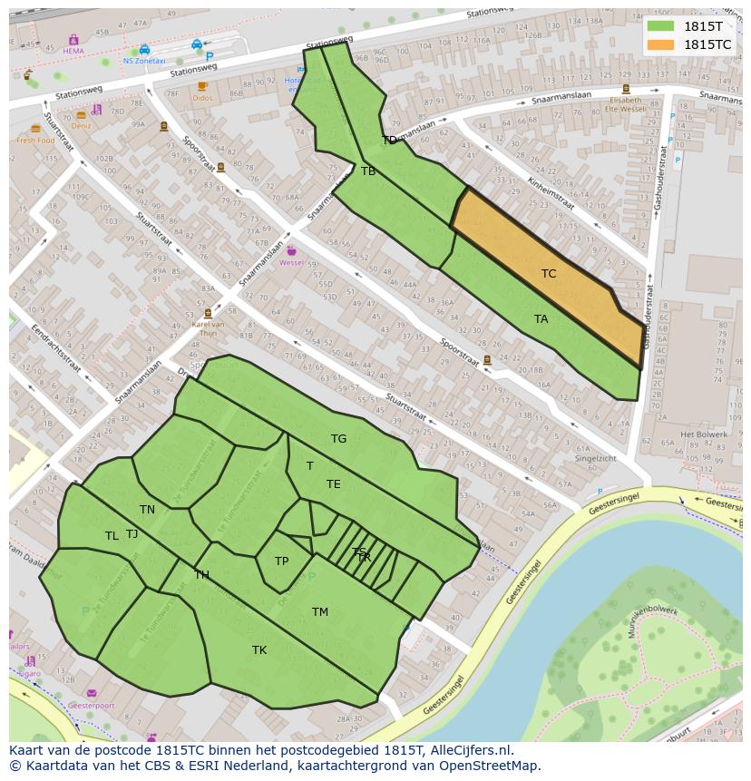 Afbeelding van het postcodegebied 1815 TC op de kaart.