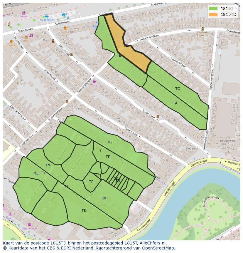 Afbeelding van het postcodegebied 1815 TD op de kaart.