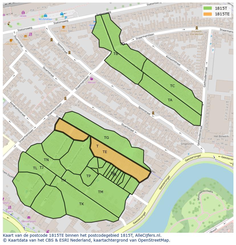 Afbeelding van het postcodegebied 1815 TE op de kaart.