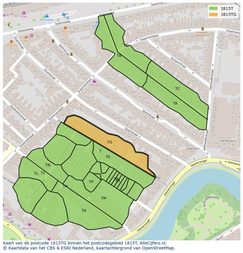 Afbeelding van het postcodegebied 1815 TG op de kaart.