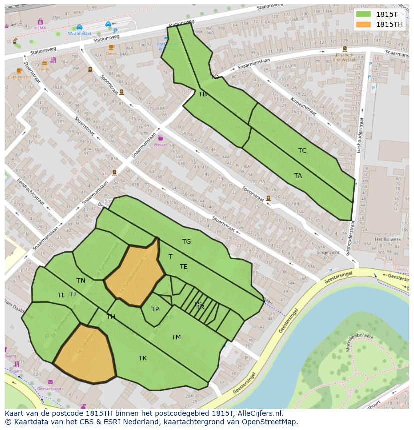 Afbeelding van het postcodegebied 1815 TH op de kaart.