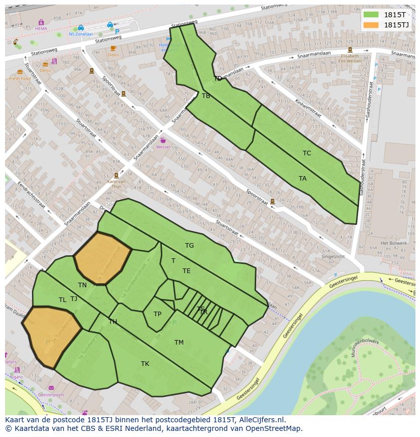 Afbeelding van het postcodegebied 1815 TJ op de kaart.
