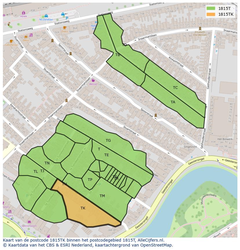 Afbeelding van het postcodegebied 1815 TK op de kaart.