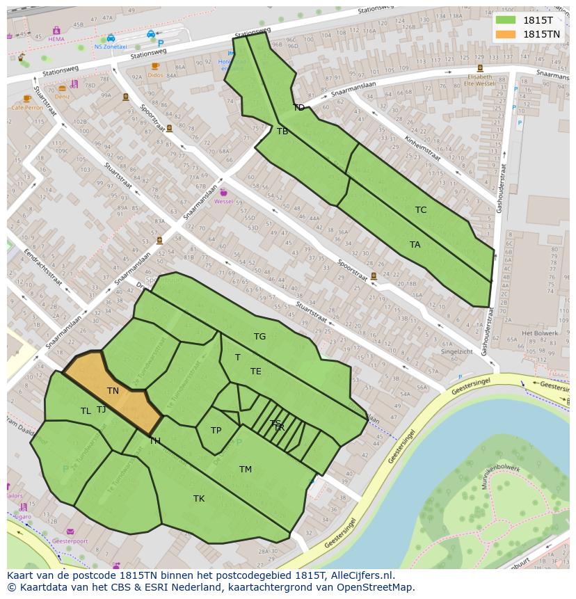 Afbeelding van het postcodegebied 1815 TN op de kaart.
