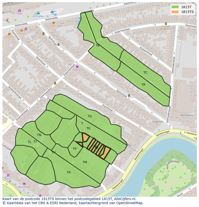 Afbeelding van het postcodegebied 1815 TS op de kaart.