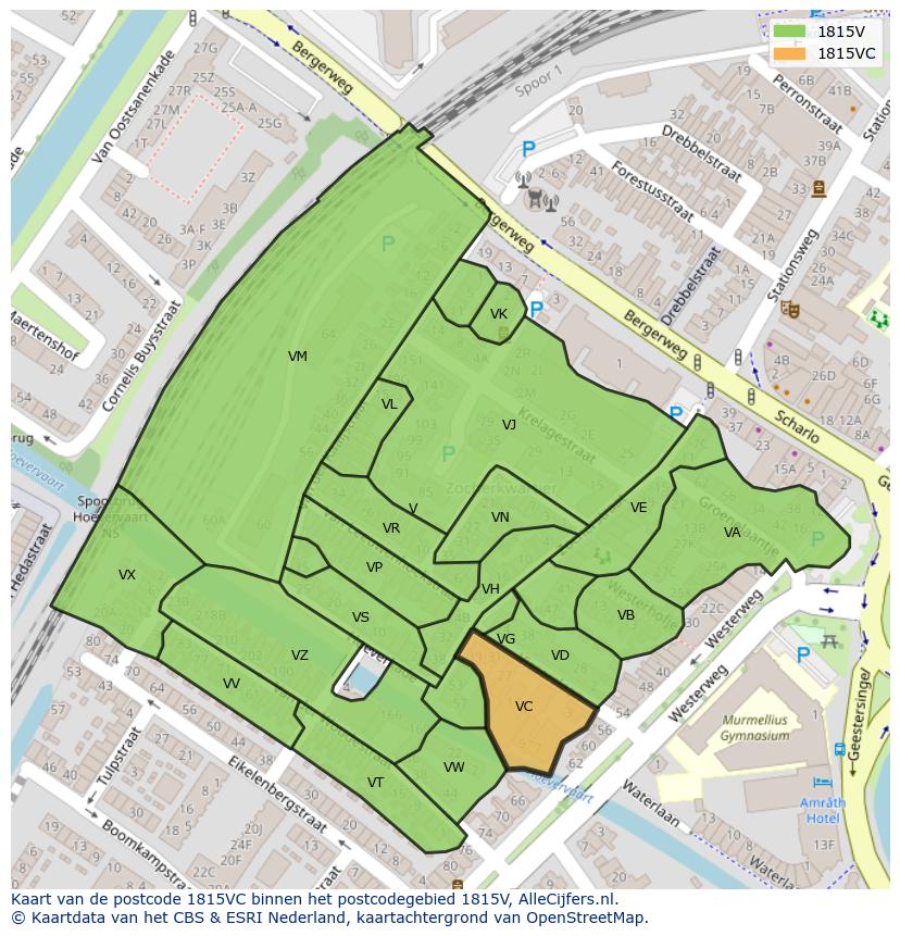 Afbeelding van het postcodegebied 1815 VC op de kaart.