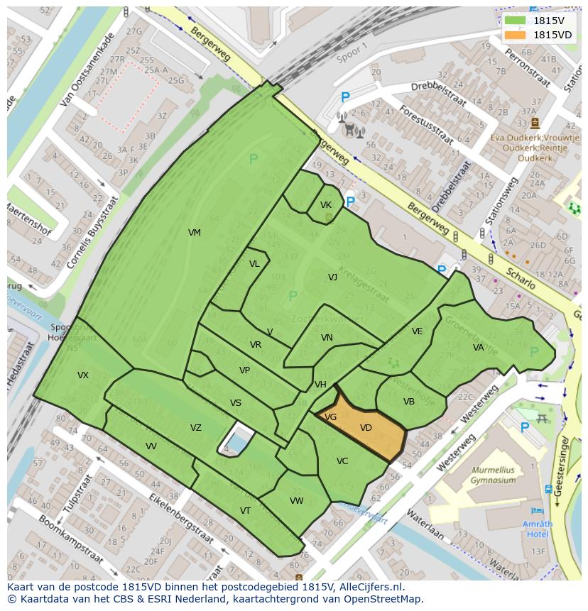 Afbeelding van het postcodegebied 1815 VD op de kaart.