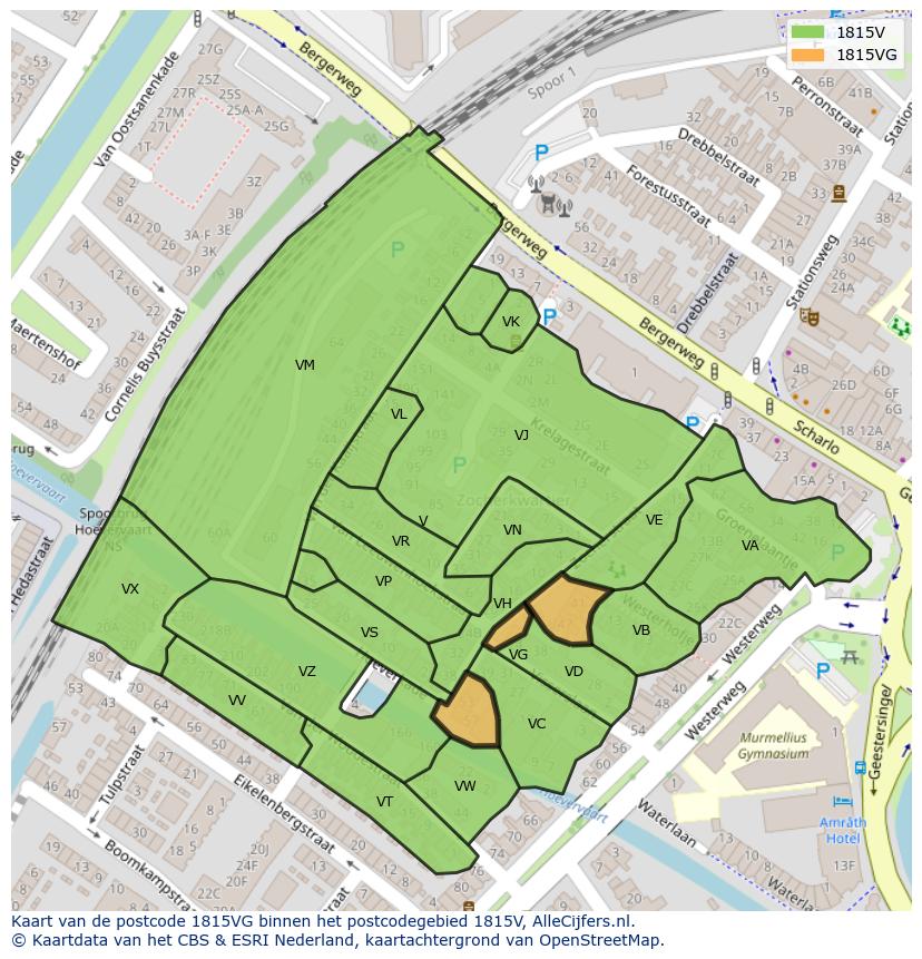 Afbeelding van het postcodegebied 1815 VG op de kaart.
