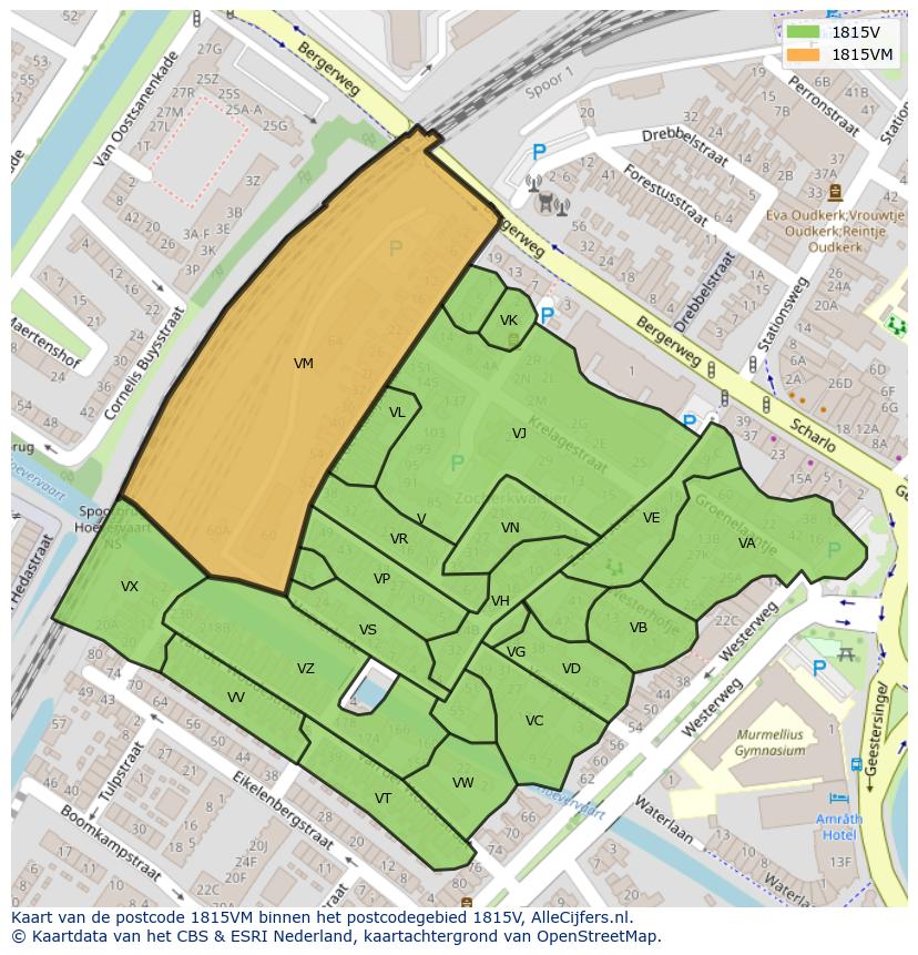 Afbeelding van het postcodegebied 1815 VM op de kaart.