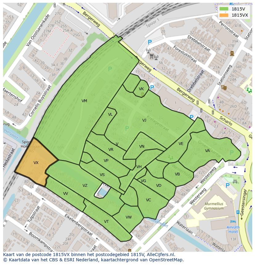 Afbeelding van het postcodegebied 1815 VX op de kaart.