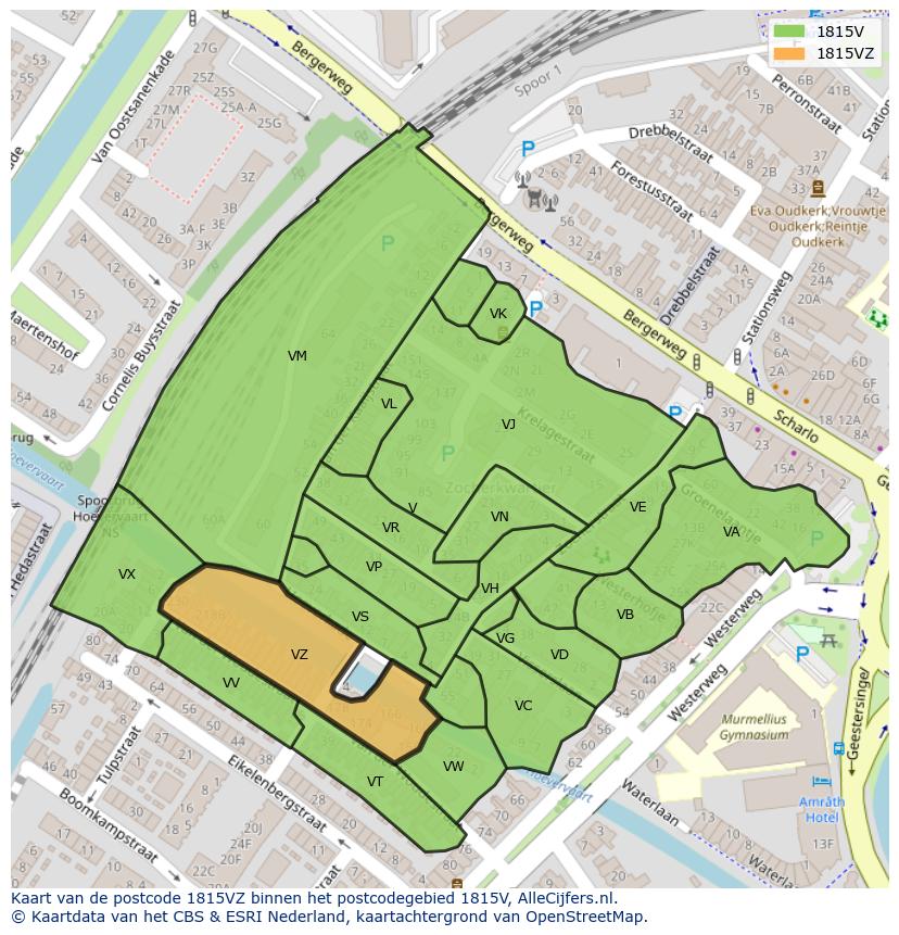 Afbeelding van het postcodegebied 1815 VZ op de kaart.