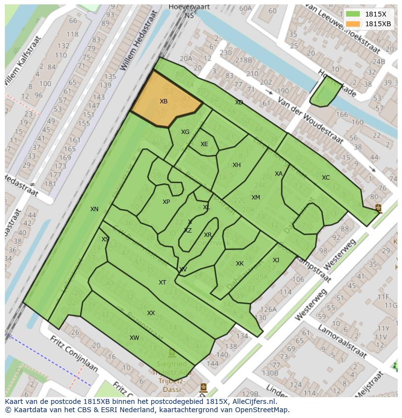 Afbeelding van het postcodegebied 1815 XB op de kaart.
