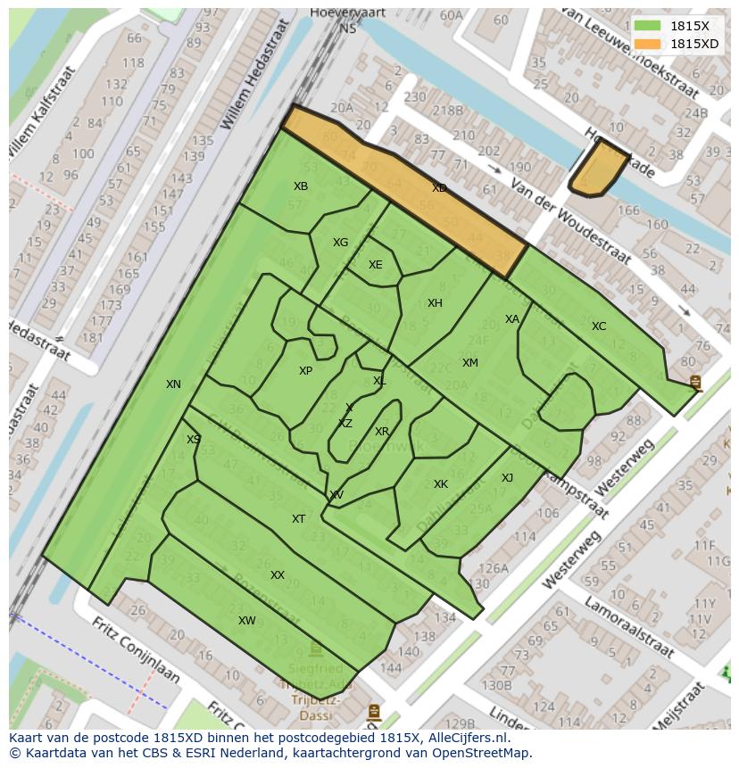 Afbeelding van het postcodegebied 1815 XD op de kaart.