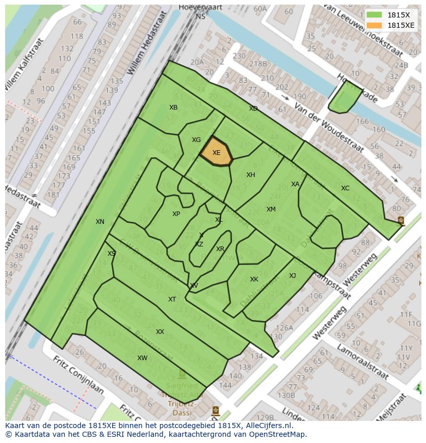 Afbeelding van het postcodegebied 1815 XE op de kaart.
