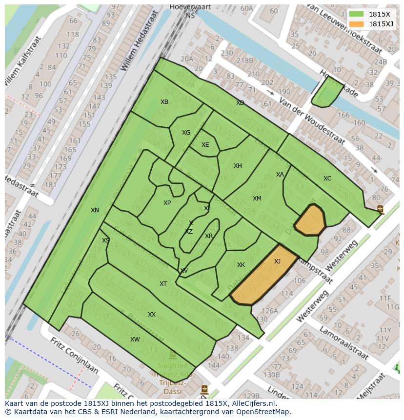 Afbeelding van het postcodegebied 1815 XJ op de kaart.