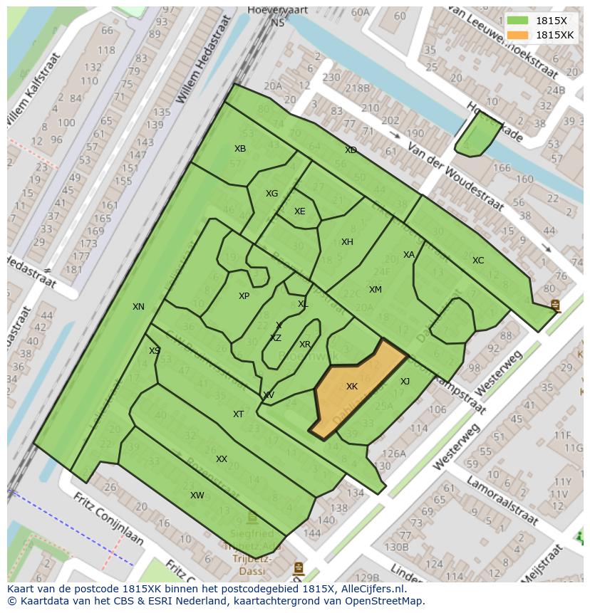 Afbeelding van het postcodegebied 1815 XK op de kaart.