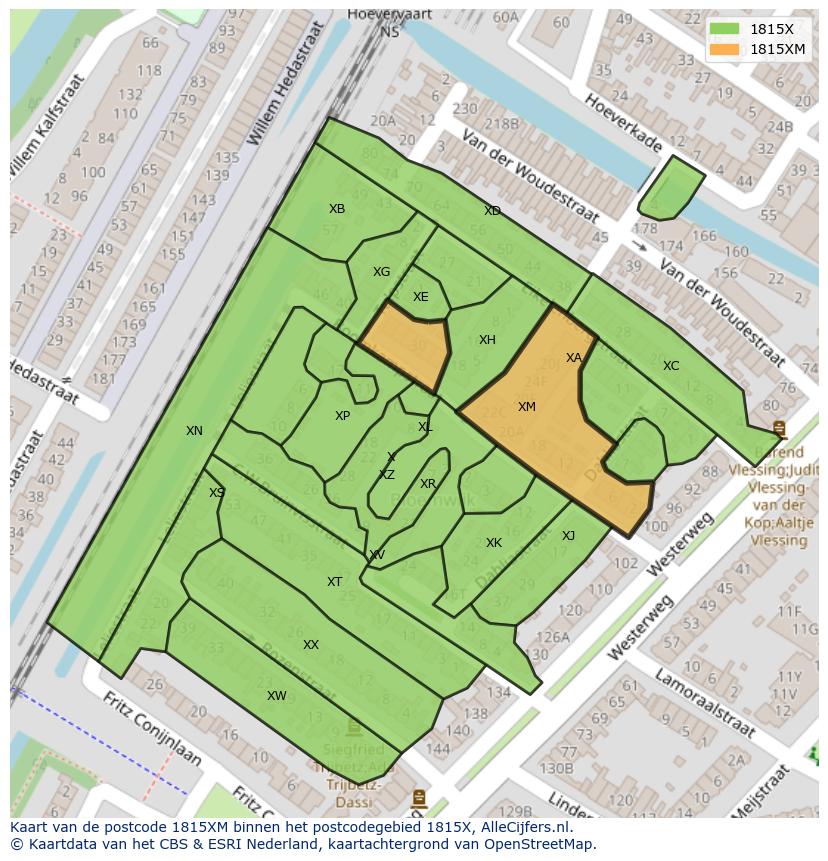 Afbeelding van het postcodegebied 1815 XM op de kaart.