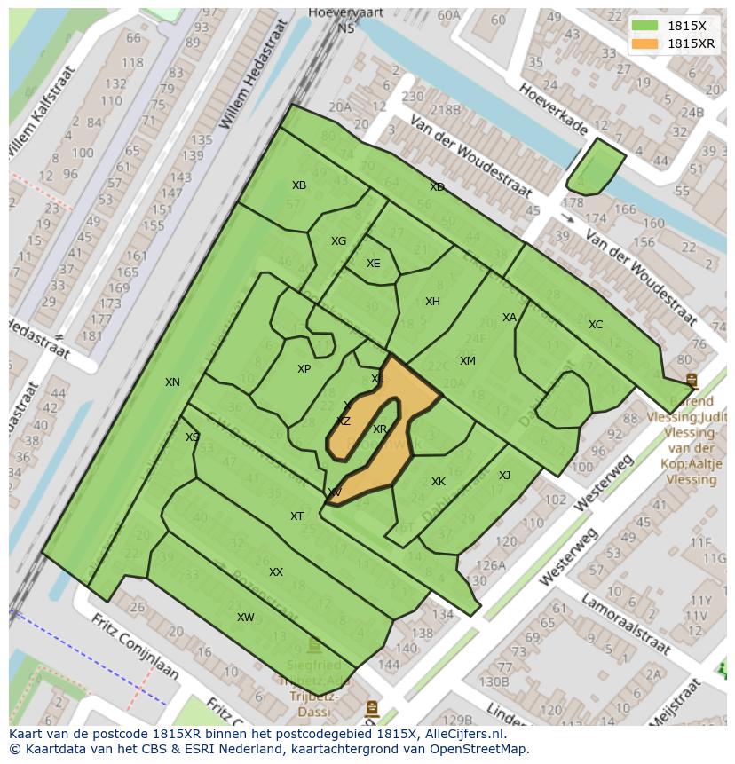 Afbeelding van het postcodegebied 1815 XR op de kaart.
