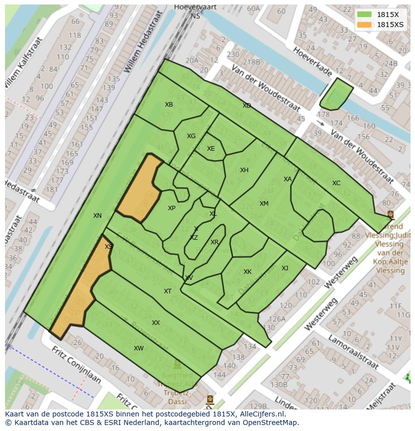 Afbeelding van het postcodegebied 1815 XS op de kaart.