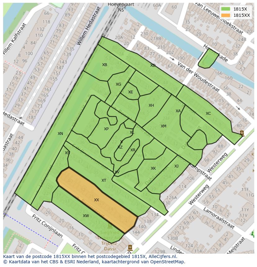Afbeelding van het postcodegebied 1815 XX op de kaart.