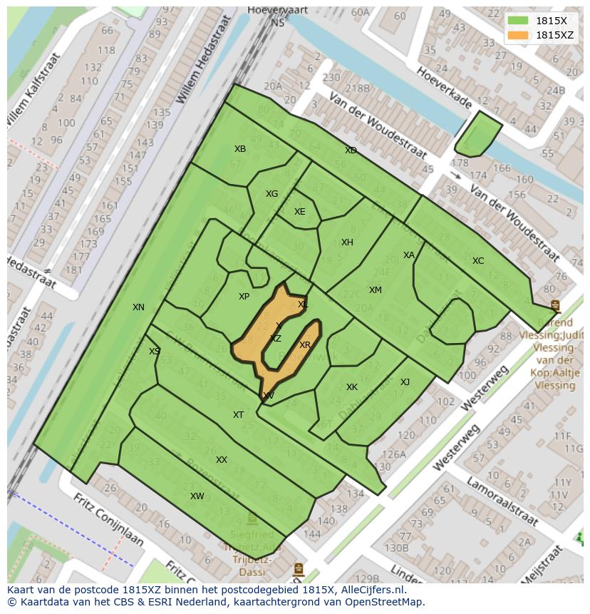 Afbeelding van het postcodegebied 1815 XZ op de kaart.
