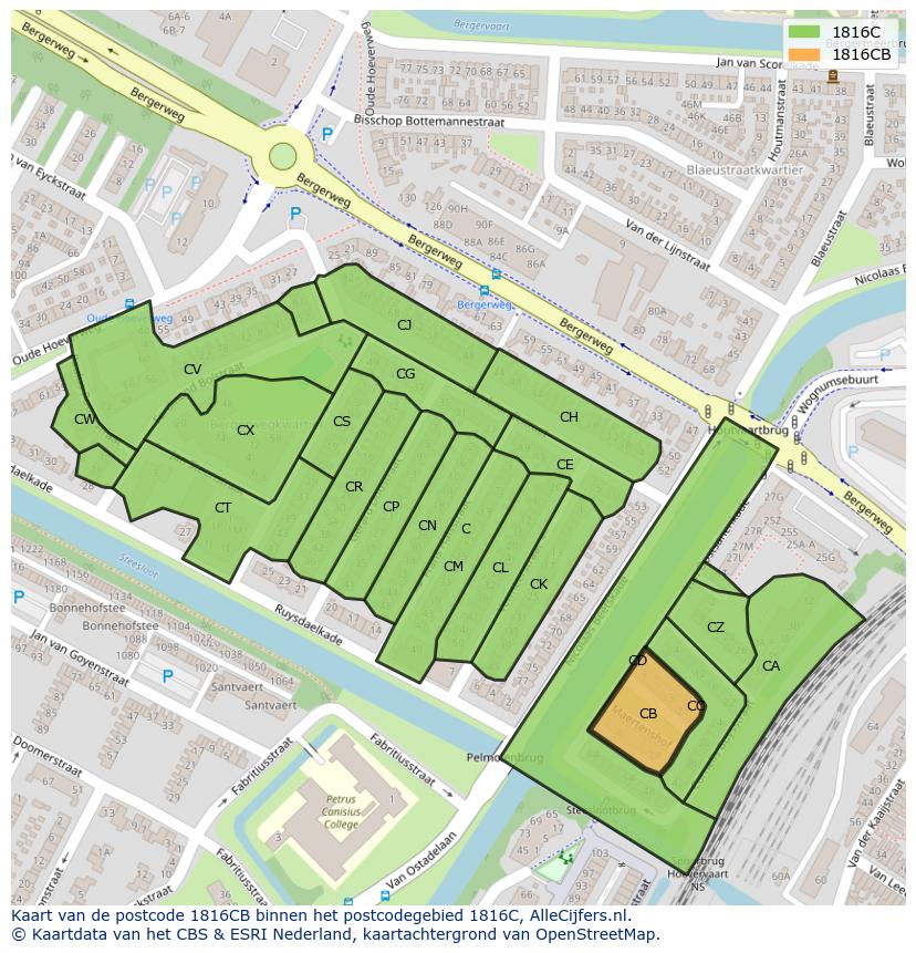 Afbeelding van het postcodegebied 1816 CB op de kaart.