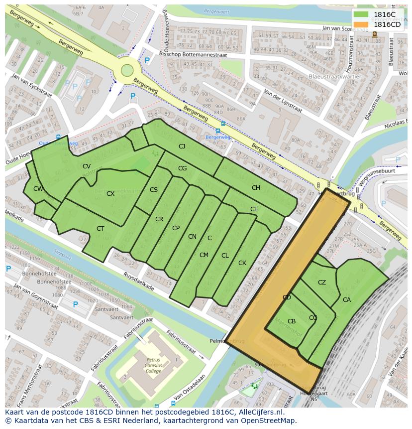 Afbeelding van het postcodegebied 1816 CD op de kaart.