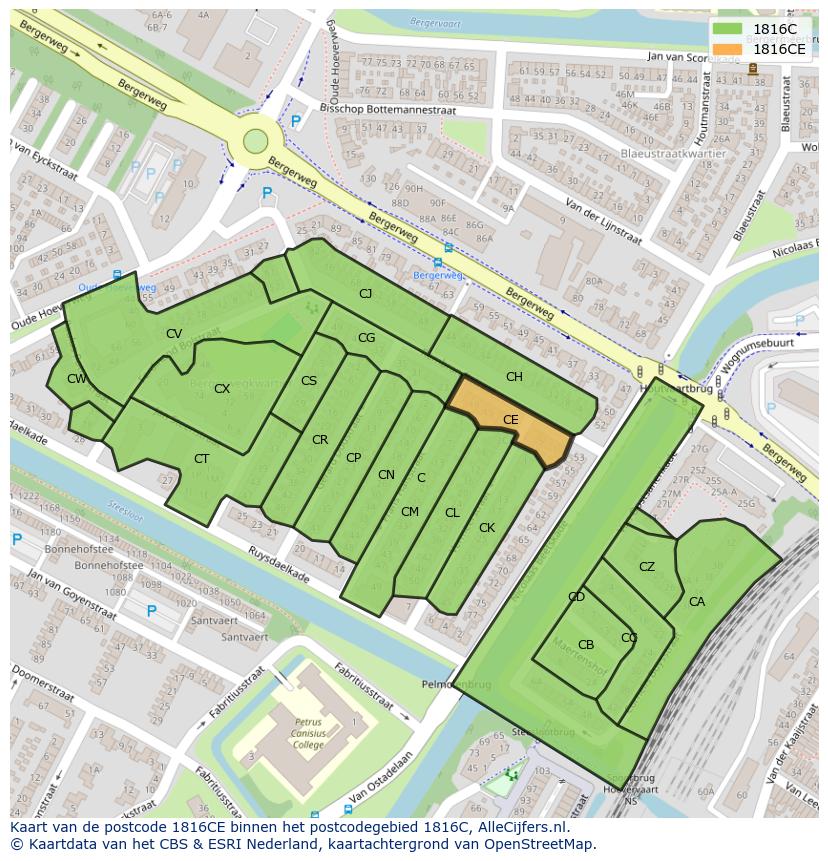 Afbeelding van het postcodegebied 1816 CE op de kaart.