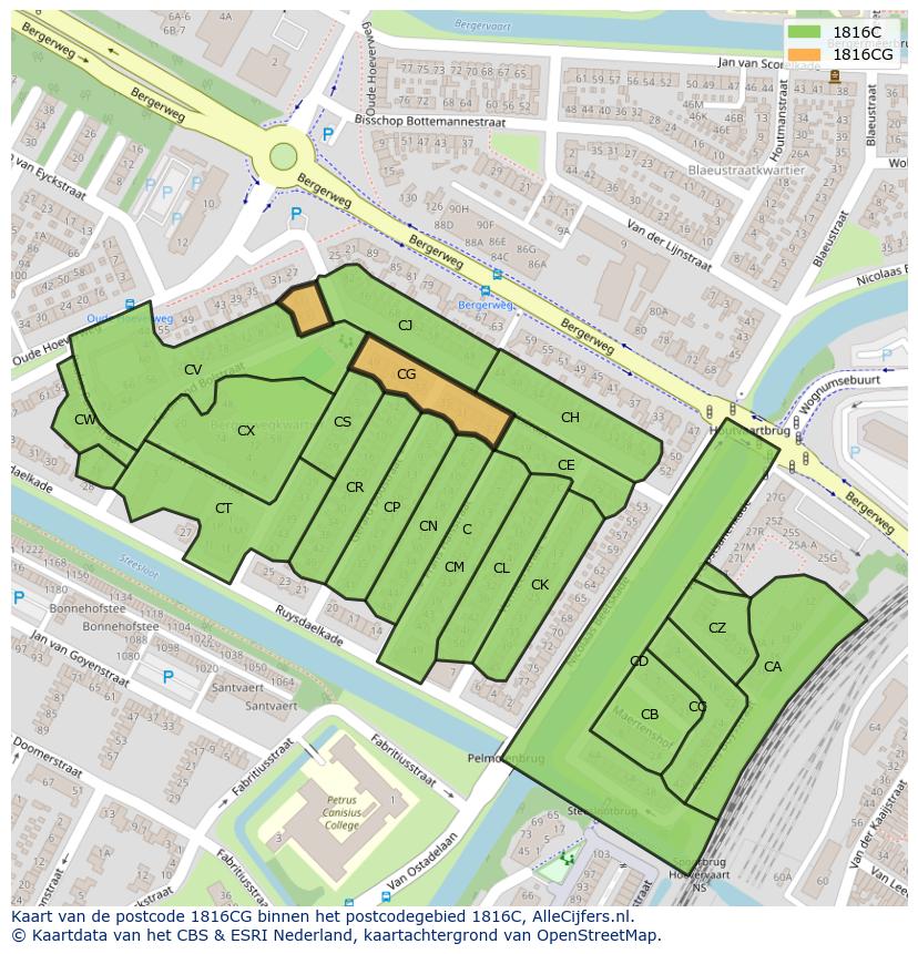 Afbeelding van het postcodegebied 1816 CG op de kaart.