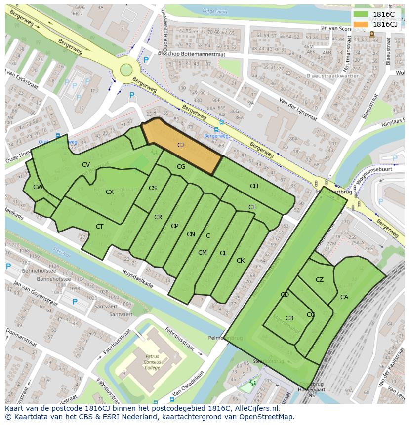 Afbeelding van het postcodegebied 1816 CJ op de kaart.