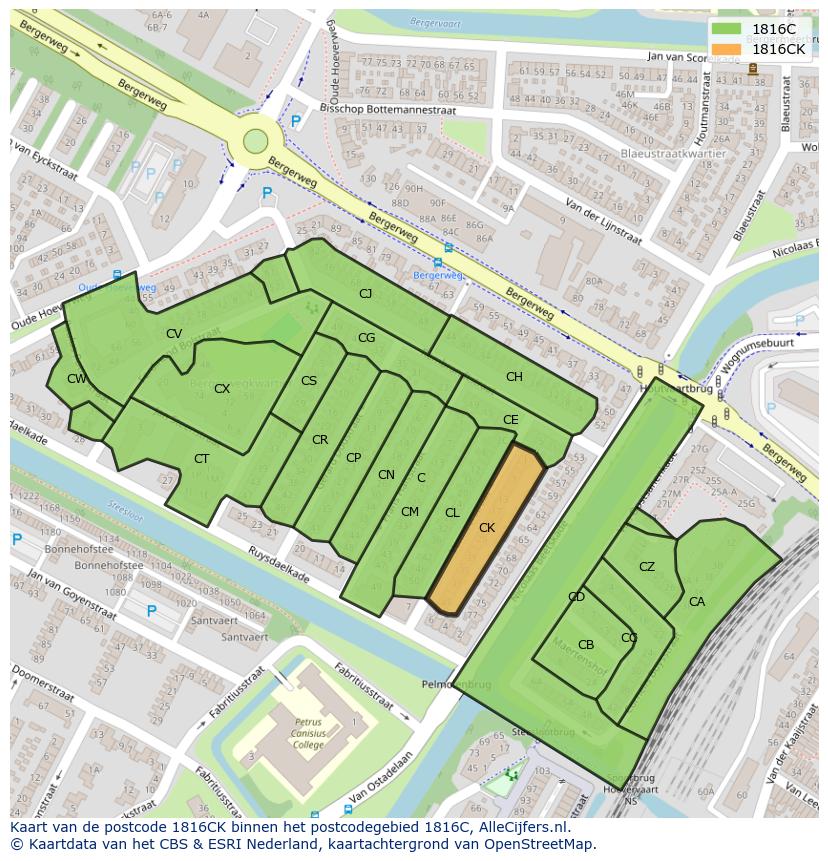Afbeelding van het postcodegebied 1816 CK op de kaart.