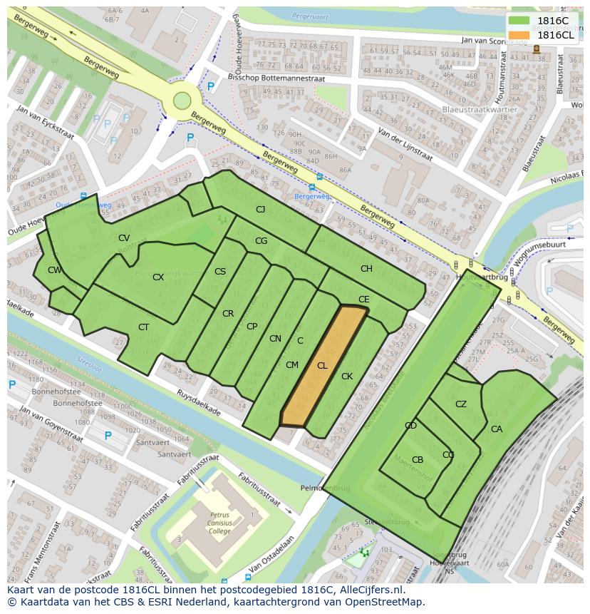 Afbeelding van het postcodegebied 1816 CL op de kaart.