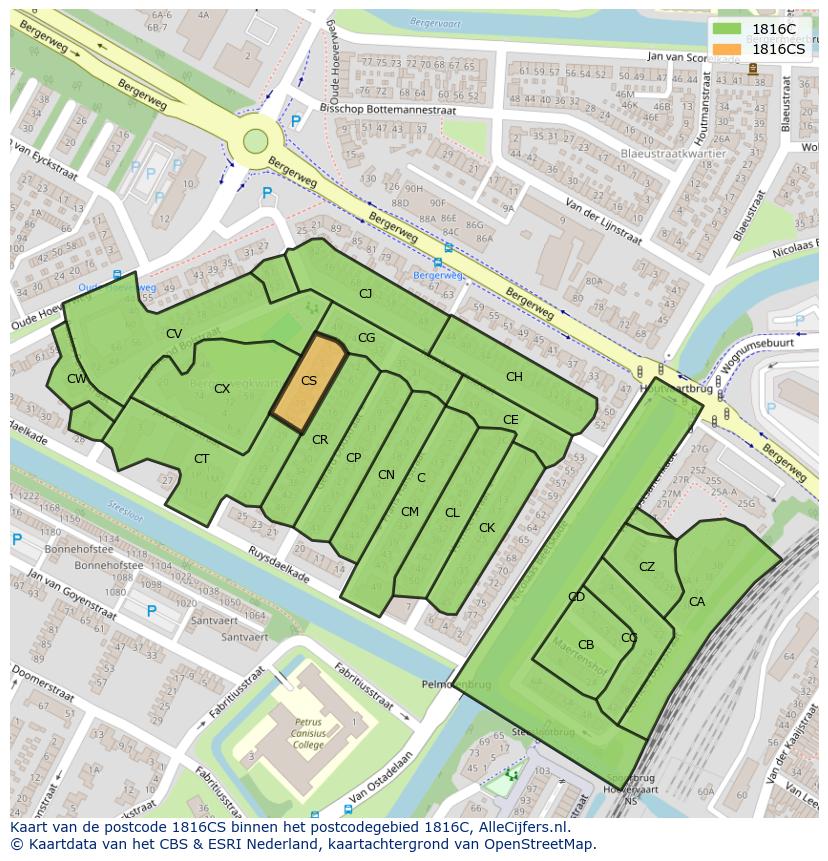 Afbeelding van het postcodegebied 1816 CS op de kaart.