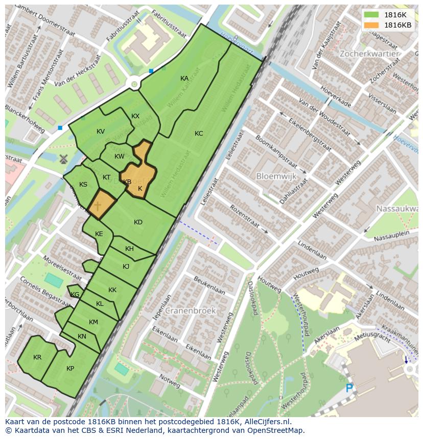 Afbeelding van het postcodegebied 1816 KB op de kaart.