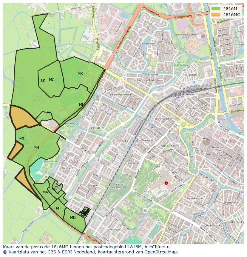 Afbeelding van het postcodegebied 1816 MG op de kaart.
